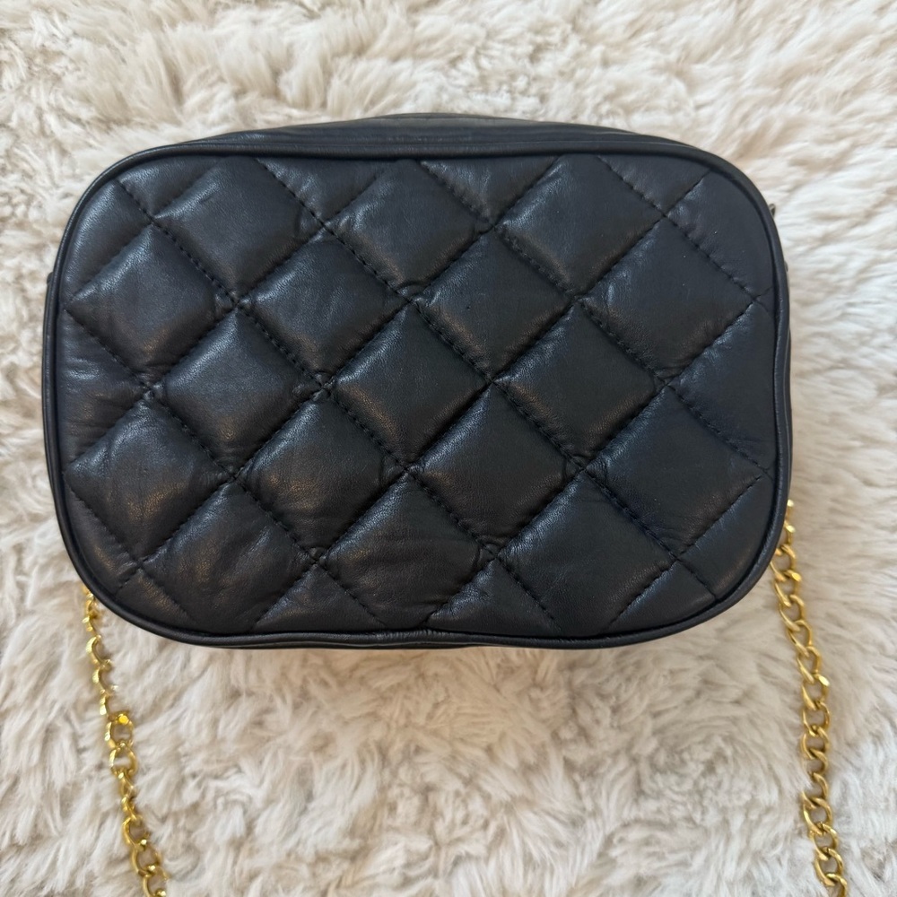 Black Quilted Crossbody Bag Gold Logo - Picture 4 of 6